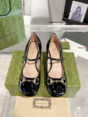 HORSEBIT MARY JANE HEEL IN BLACK CALFSKIN GOLD HARDWARE