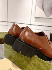GG LACE-UP LOAFER WITH WEB IN CARAMEL BROWN SHINY LEATHER