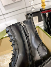 GG WEB ANKLE BOOTS IN BLACK CALFSKIN