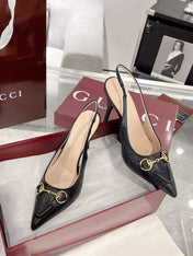 GG HIGH SLINGBACK 10.5 CM IN BLACK GLOSSY EMBOSSED SUEDE AND SHEEPSKIN LINING