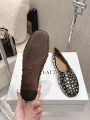 CELINE 26S FLAT SHOES IN BLACK CALFSKIN WITH METAL STUDS