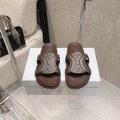 CELINE 26S TRIOMPHE SLIDES IN DARK BROWN CALFSKIN