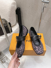 LV 26S MARY JANE FLATS IN BLACK AND PURPLE MONOGRAM CANVAS WITH DOUBLE STRAP