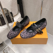 LV 26S MARY JANE FLATS IN BLACK AND PURPLE MONOGRAM CANVAS WITH DOUBLE STRAP