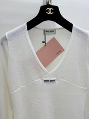 MIUMIU 26S V-NECK LONG-SLEEVE KNIT TOP 1296