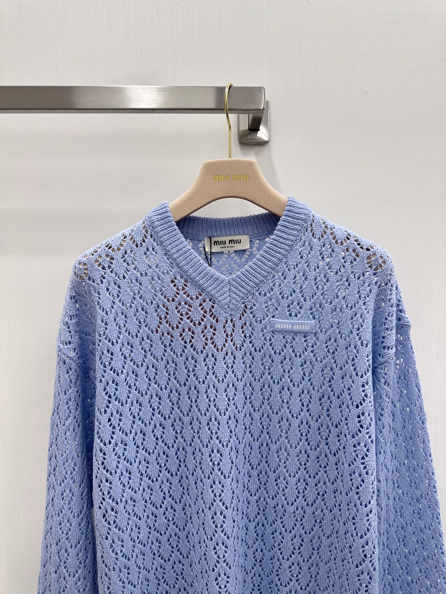 MIUMIU 26S V-NECK OPENWORK KNIT SWEATER 1299
