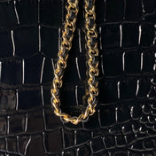 CHANEL 26S TOP HANDLE BAG 19 IN BLACK CROCODILE-EMBOSSED CALFSKIN GOLD HARDWARE