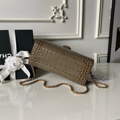 CHANEL 26S BARREL CLUTCH WITH CHAIN 23 IN KHAKI BROWN CROCODILE-EMBOSSED CALFSKIN GOLD HARDWARE
