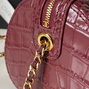 CHANEL 26S MINI TIMELESS CLASSIC BARREL BAG 19 IN BURGUNDY RED CROCODILE-EMBOSSED PATENT CALFSKIN GOLD HARDWARE