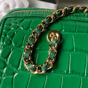 CHANEL 26S MINI TIMELESS CLASSIC BARREL BAG 19 IN GREEN CROCODILE-EMBOSSED PATENT CALFSKIN GOLD HARDWARE