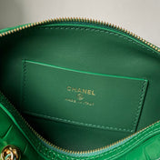 CHANEL 26S MINI TIMELESS CLASSIC BARREL BAG 19 IN GREEN CROCODILE-EMBOSSED PATENT CALFSKIN GOLD HARDWARE