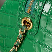 CHANEL 26S MINI TIMELESS CLASSIC BARREL BAG 19 IN GREEN CROCODILE-EMBOSSED PATENT CALFSKIN GOLD HARDWARE