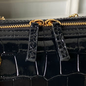 CHANEL 26S MINI TIMELESS CLASSIC BARREL BAG 19 IN BLACK CROCODILE-EMBOSSED PATENT CALFSKIN GOLD HARDWARE