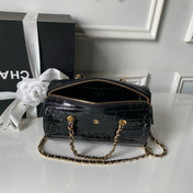 CHANEL 26S MINI TIMELESS CLASSIC BARREL BAG 19 IN BLACK CROCODILE-EMBOSSED PATENT CALFSKIN GOLD HARDWARE