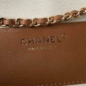 CHANEL 26S CHAIN CLUTCH BAG 32 IN CARAMEL BROWN QUILTED SUEDE GOLD HARDWARE