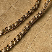 CHANEL 26S CHAIN CLUTCH BAG 32 IN TAN BROWN QUILTED SUEDE GOLD HARDWARE