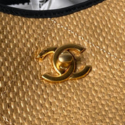 CHANEL 26S SMALL FLAP BAG 21 IN BLACK MESH-WOVEN RAFFIA AND CALFSKIN GOLD HARDWARE