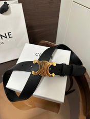 TRIOMPHE BELT 30MM IN BLACK CALFSKIN WITH GOLD BUCKLE