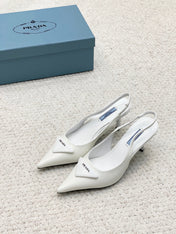 PRA BRUSHED LEATHER SLINGBACK PUMPS 75 WHITE