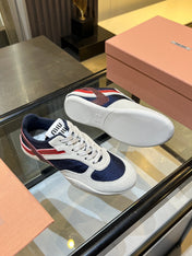 MIUMIU 26S SNEAKERS IN NAVY BLUE AND WHITE FABRIC AND SUEDE