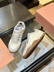 MIUMIU 26S SNEAKERS IN IVORY WHITE FABRIC AND SUEDE