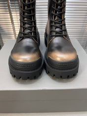 CHUNKY BOOTS IN BLACK MIX BRONZE SMOOTH CALFSKIN