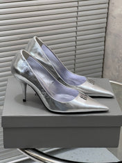 BALENCIAGA 25S HIGH-HEEL SHOES 85 MM IN SILVER COW LEATHER