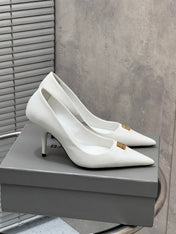 BALENCIAGA 25S HIGH-HEEL SHOES 85 MM IN WHITE COW LEATHER WITH GOLD HARDWARE