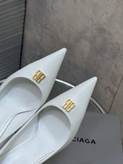 BALENCIAGA 25S HIGH-HEEL SHOES 85 MM IN WHITE COW LEATHER WITH GOLD HARDWARE
