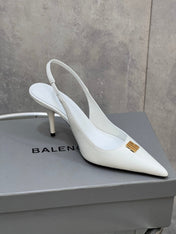 BALENCIAGA 25S HIGH-HEEL SLINGBACK 85 MM IN WHITE COW LEATHER WITH GOLD HARDWARE