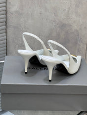 BALENCIAGA 25S HIGH-HEEL SLINGBACK 85 MM IN WHITE COW LEATHER WITH GOLD HARDWARE