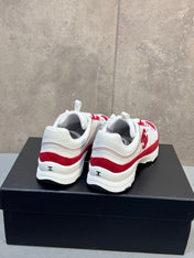 CHANEL 26S RUNNER CC LOGO SNEAKERS IN WHITE AND RED CALFSKIN