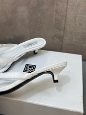 THE ROW 26S SQUARE TOE THONG KITTEN HEEL SANDALS 45MM IN WHITE CROCODILE EMBOSSED CALFSKIN