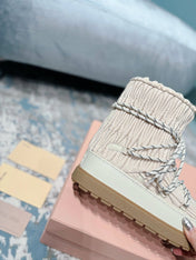 MIUMIU 26S ANKLE SNOW BOOTS IN BEIGE FABRIC