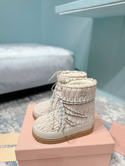MIUMIU 26S ANKLE SNOW BOOTS IN BEIGE FABRIC