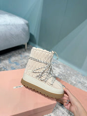 MIUMIU 26S ANKLE SNOW BOOTS IN BEIGE FABRIC