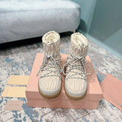 MIUMIU 26S ANKLE SNOW BOOTS IN BEIGE FABRIC
