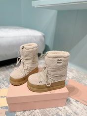 MIUMIU 26S ANKLE SNOW BOOTS IN BEIGE WOOL