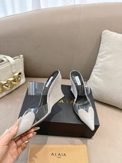 ALAIA 26S HIGH-HEEL WEDGE MULES 95 MM IN OFF WHITE GREY SUEDE