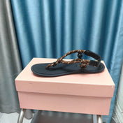 FLIP-FLOPS SANDAL BLACK SHEEPSKIN WITH BROWN STRAP