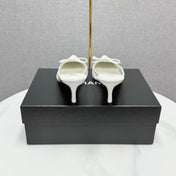 CC HEEL MULES 25S IN WHITE MESH FABRIC AND LAMBSKIN WITH BOW