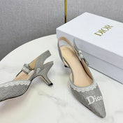 DIOR 26S SLINGBACK PUMPS IN GRAY FABRIC EMBOSSED LOGO