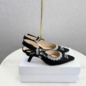 DIOR 26S SLINGBACK PUMPS IN BLACK FABRIC EMBOSSED LOGO