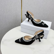 DIOR 26S SLINGBACK PUMPS IN BLACK FABRIC EMBOSSED LOGO