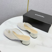 CHANEL 26S MESH HIGH HEEL MULES IN WHITE LAMBSKIN