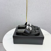 CHANEL 26S CC THONG SLIDES IN BLACK LAMBSKIN