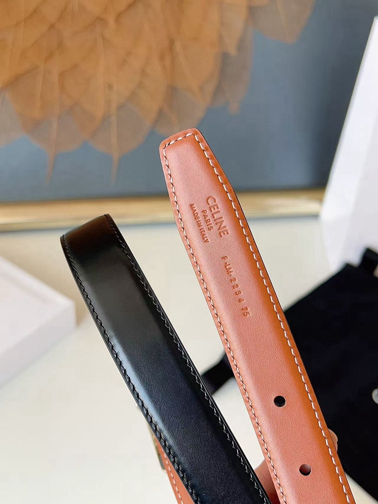 CELINE 26S BELT 25 MM IN BLACK AND BROWN CALFSKIN 636400