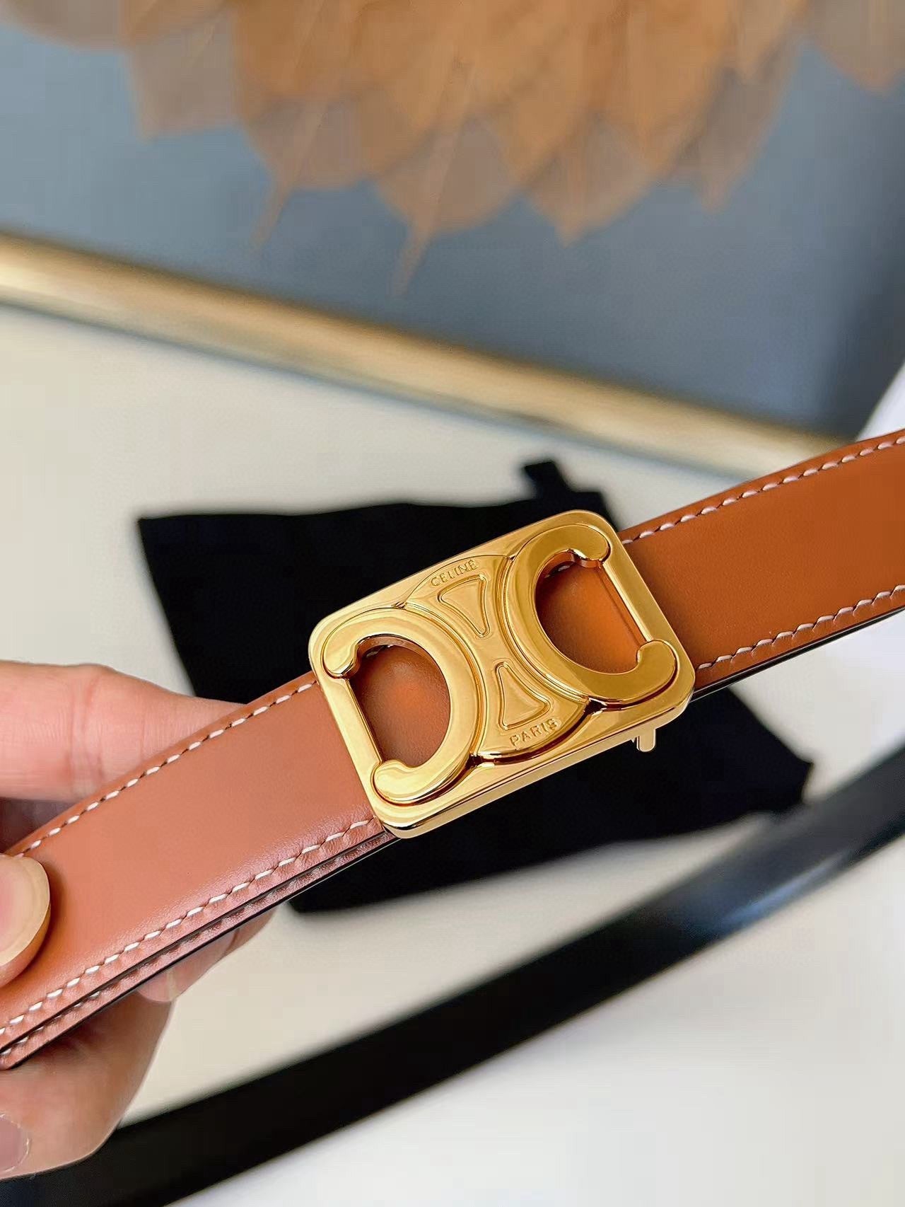 CELINE 26S BELT 25 MM IN BLACK AND BROWN CALFSKIN 636401