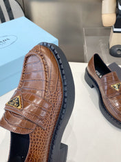 PRADA 26S LOAFERS IN DARK BROWN CROCODILE PRINT CALFSKIN