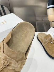 THE ROW 26S KNOT DETAIL MULE LOAFERS IN SAND BEIGE SUEDE